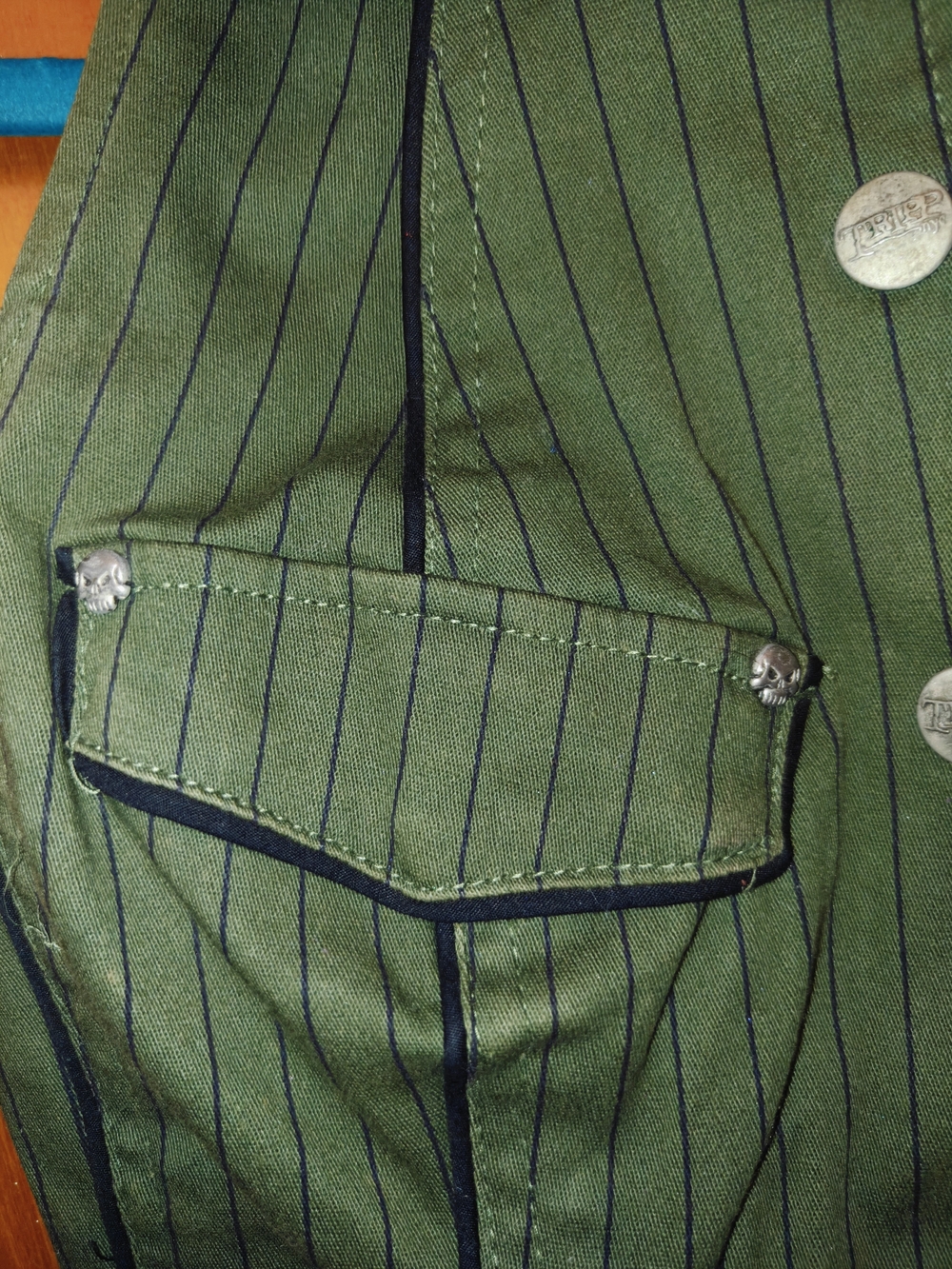 Tripp NYC Vintage Military Style Goth Olive Green Pinstripe Halter Tank - Picture 4 of 6